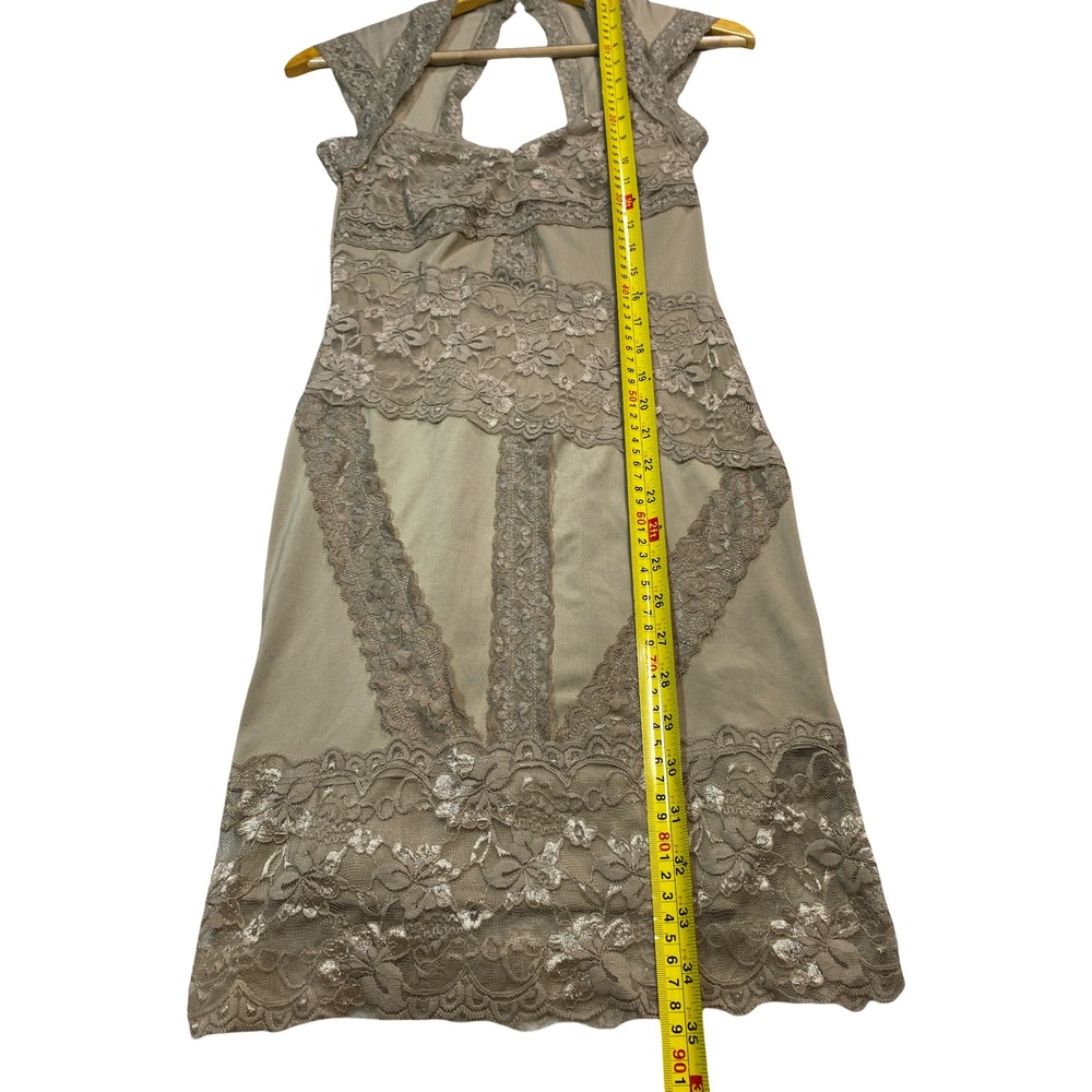Silvergate Womens Lace Bodycon Dress Taupe Tan Open Keyhole Back Sleeveless S - Picture 6 of 11